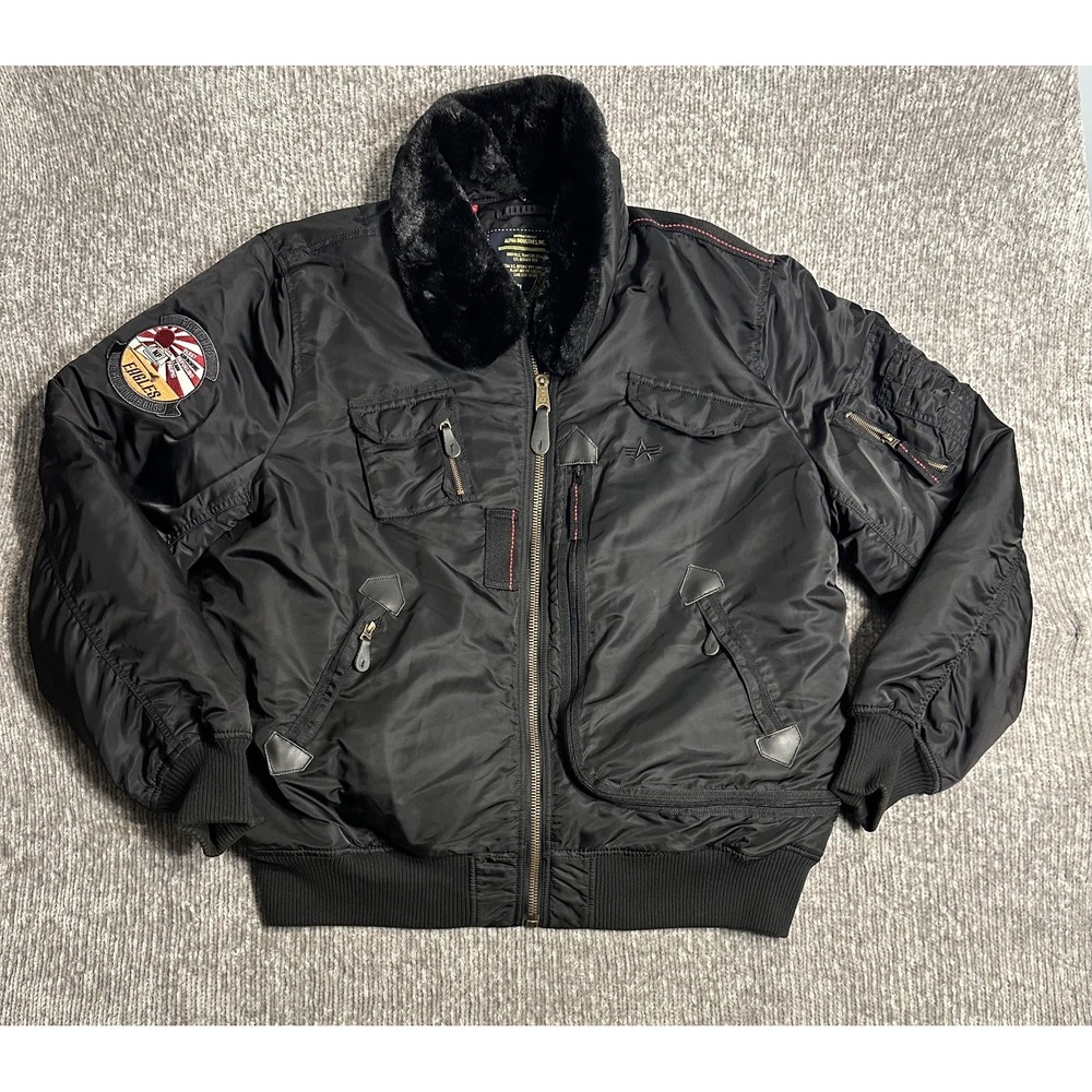 Alpha Industries Flight Jacket Black Faux Fur Collar 4XL Military Bomber